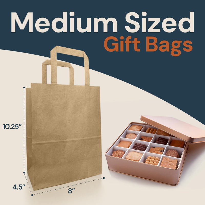 Reli. 8x4.5x10.25 in. Brown Paper Bags with Handles | 110 Pack | Kraft Brown Paper Bags with Flat Handles Bulk | Ideal for Gifts, Retail, Shopping, Merchandise, Crafts - Image 3
